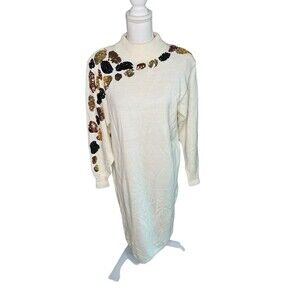 Vintage Damian MIDI Sweater Dress Size Medium Animal Print Sequin a16